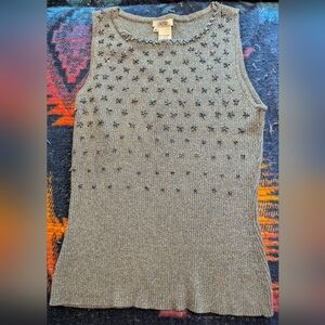 Cache's Metallic Silver Embellished Tank Top